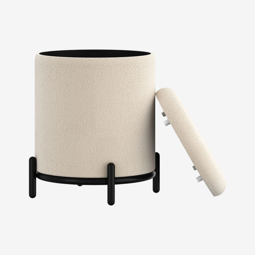 Nira Fabric Upholstered Accent Ottoman With Storage Option - Cream