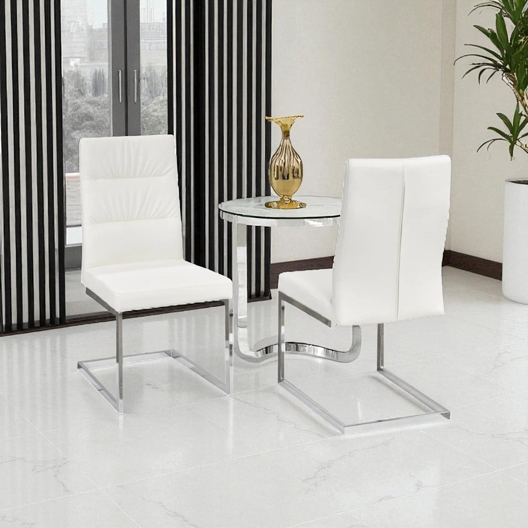 Savor Leatherette Dining Chair With Metal Frame (Set of 2) - White