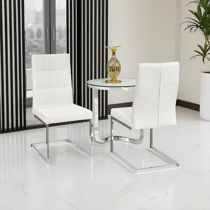 Savor Leatherette Dining Chair With Metal Frame (Set of 2) - White