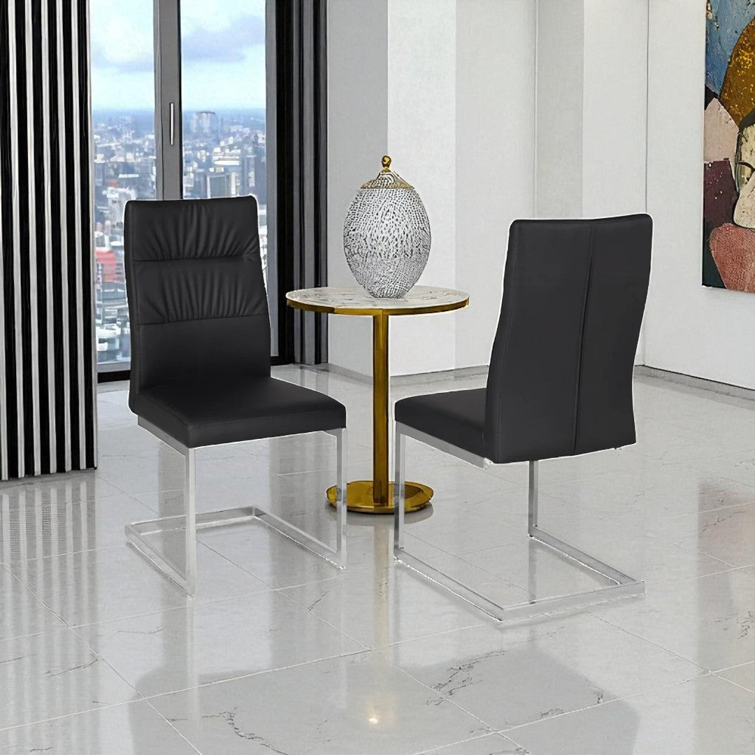 Savor Leatherette Dining Chair With Metal Frame (Set of 2) - Black