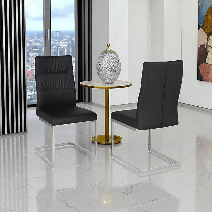Savor Leatherette Dining Chair With Metal Frame (Set of 2) - Black