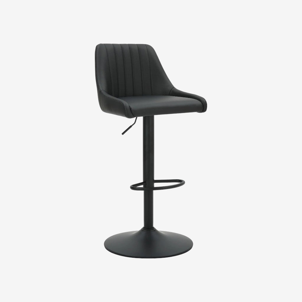 Nexar Leather Upholstered Adjustable Air-Lift Counter Stool With Metal Frame (Set of 2) - Black