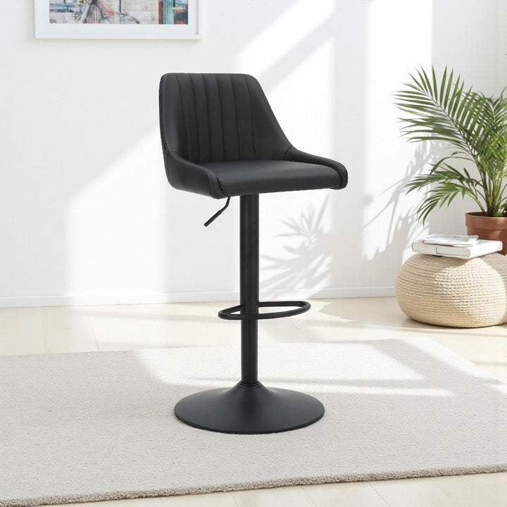 Nexar Leather Upholstered Adjustable Air-Lift Counter Stool With Metal Frame (Set of 2) - Black
