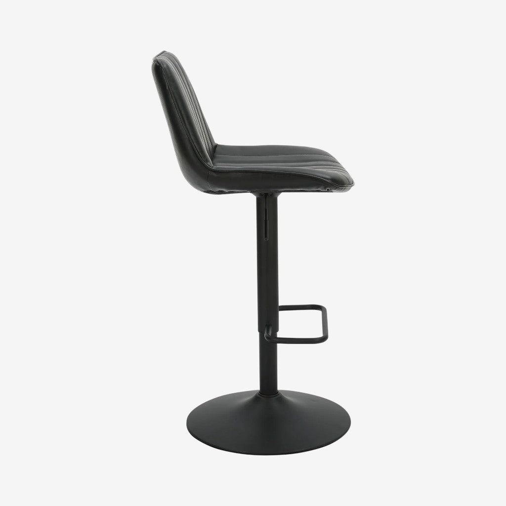 Nexar Leather Upholstered Adjustable Air-Lift Counter Stool With Metal Frame (Set of 2) - Black