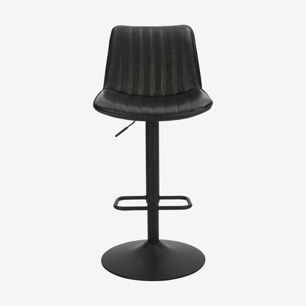Nexar Leather Upholstered Adjustable Air-Lift Counter Stool With Metal Frame (Set of 2) - Black