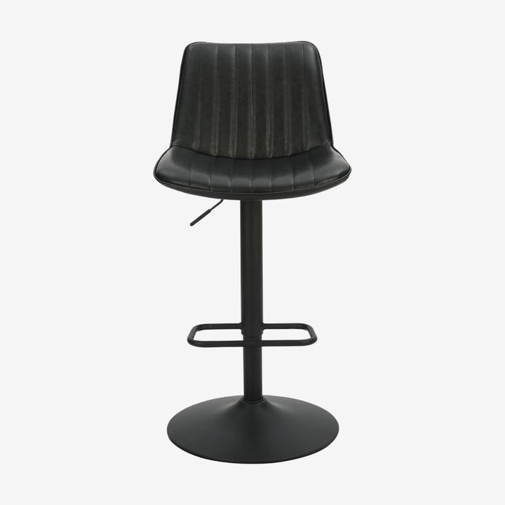 Nexar Leather Upholstered Adjustable Air-Lift Counter Stool With Metal Frame (Set of 2) - Black