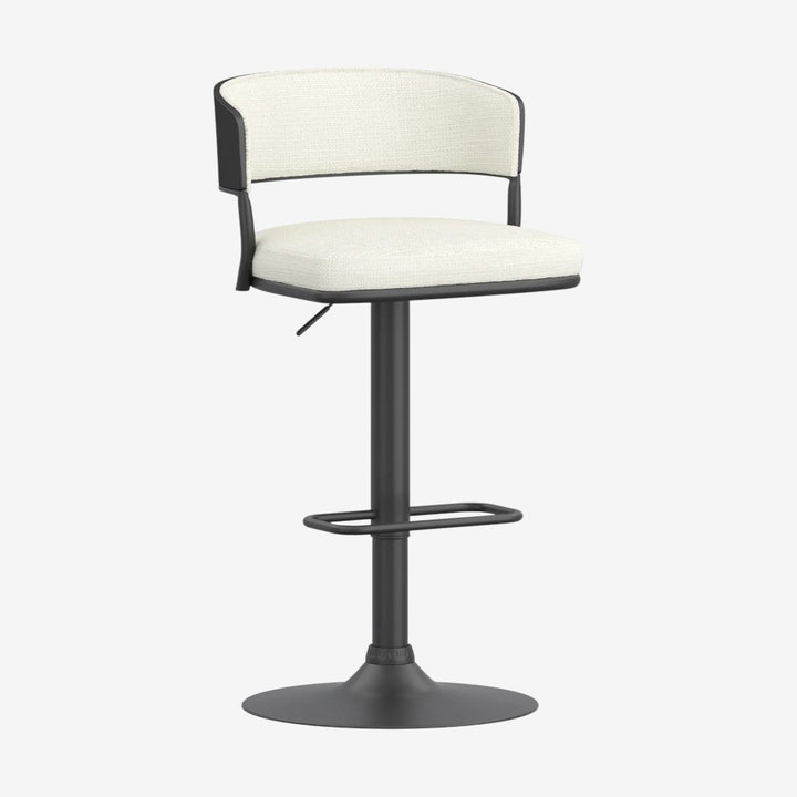 Levion Fabric Upholstered Adjustable Air-Lift Counter Stool With Metal Frame (Set of 2) - Ivory/ Black