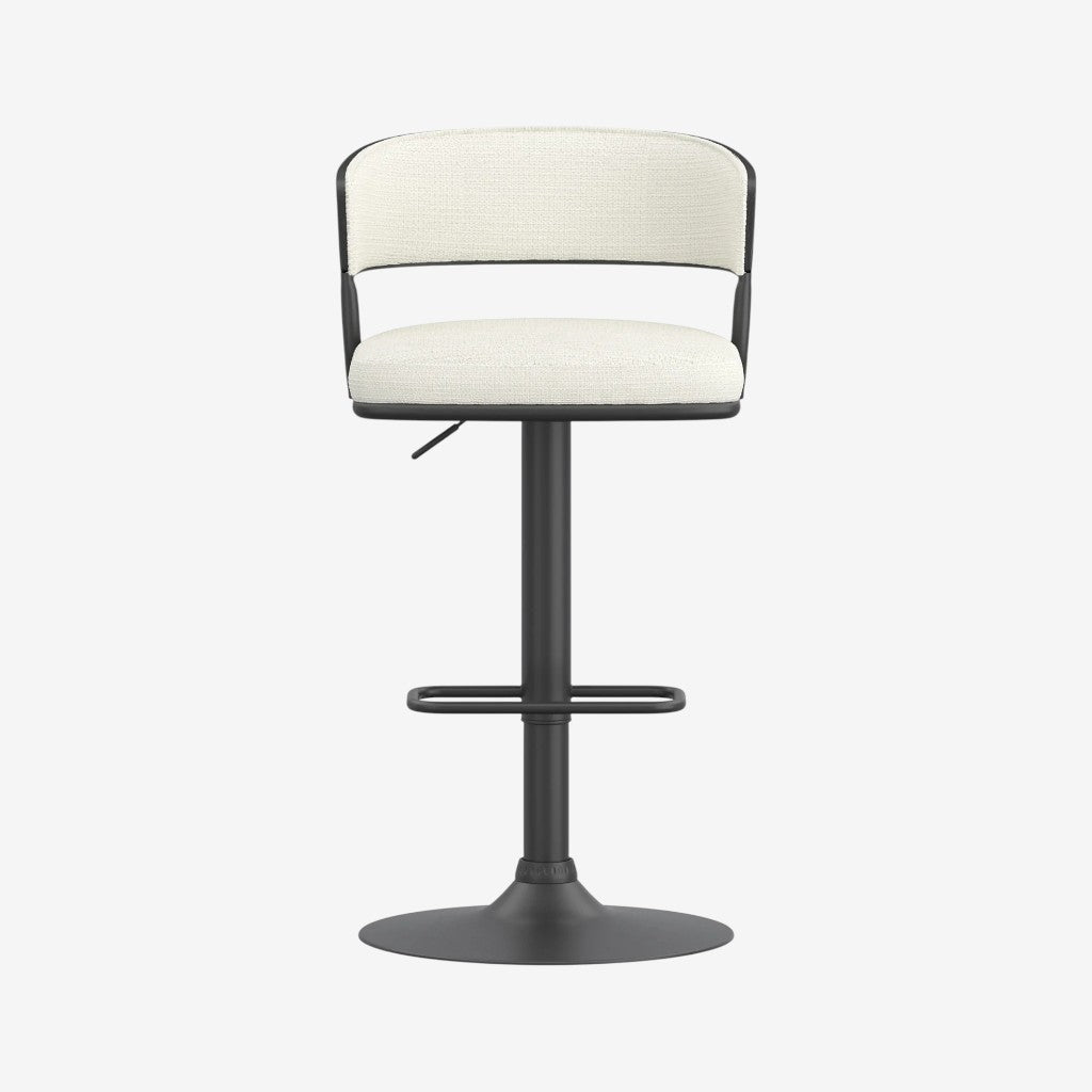Levion Fabric Upholstered Adjustable Air-Lift Counter Stool With Metal Frame (Set of 2) - Ivory/ Black