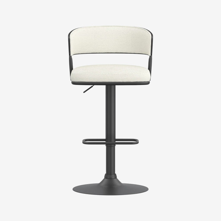 Levion Fabric Upholstered Adjustable Air-Lift Counter Stool With Metal Frame (Set of 2) - Ivory/ Black
