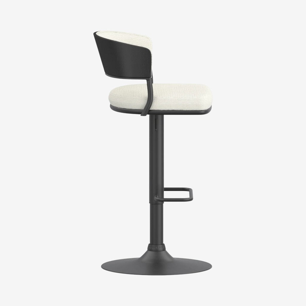 Levion Fabric Upholstered Adjustable Air-Lift Counter Stool With Metal Frame (Set of 2) - Ivory/ Black