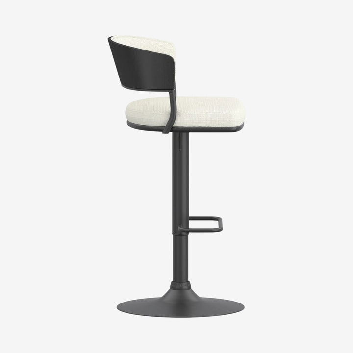 Levion Fabric Upholstered Adjustable Air-Lift Counter Stool With Metal Frame (Set of 2) - Ivory/ Black