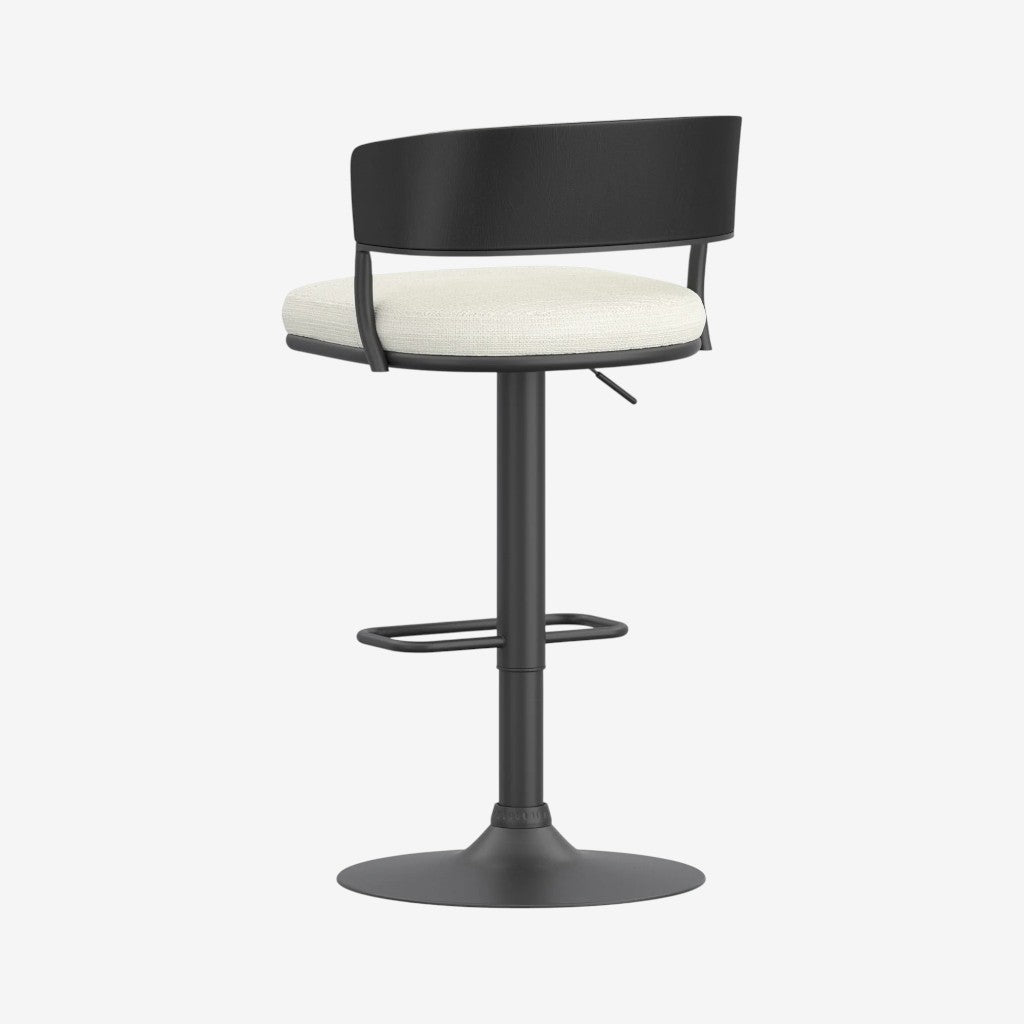 Levion Fabric Upholstered Adjustable Air-Lift Counter Stool With Metal Frame (Set of 2) - Ivory/ Black