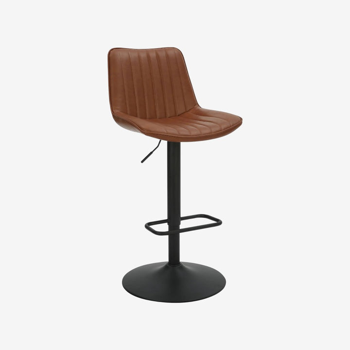 Nexar Leather Upholstered Adjustable Air-Lift Counter Stool With Metal Frame (Set of 2) - Saddle/ Black
