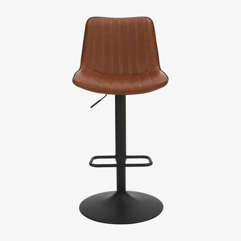 Nexar Leather Upholstered Adjustable Air-Lift Counter Stool With Metal Frame (Set of 2) - Saddle/ Black