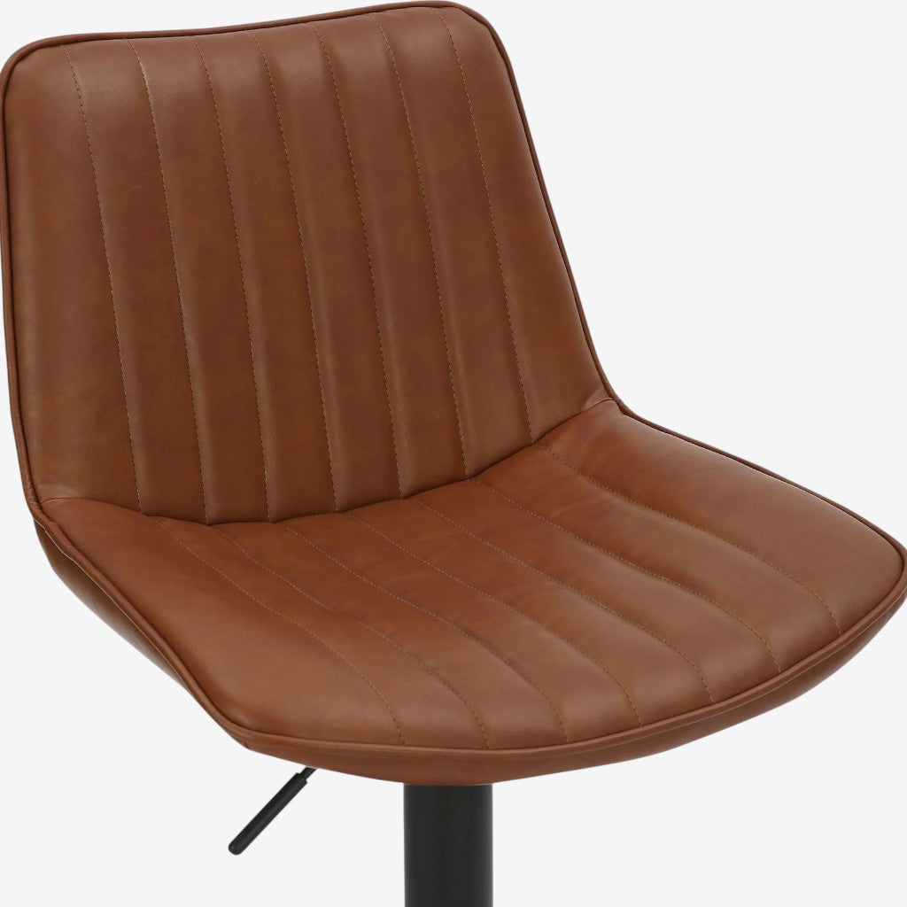 Nexar Leather Upholstered Adjustable Air-Lift Counter Stool With Metal Frame (Set of 2) - Saddle/ Black