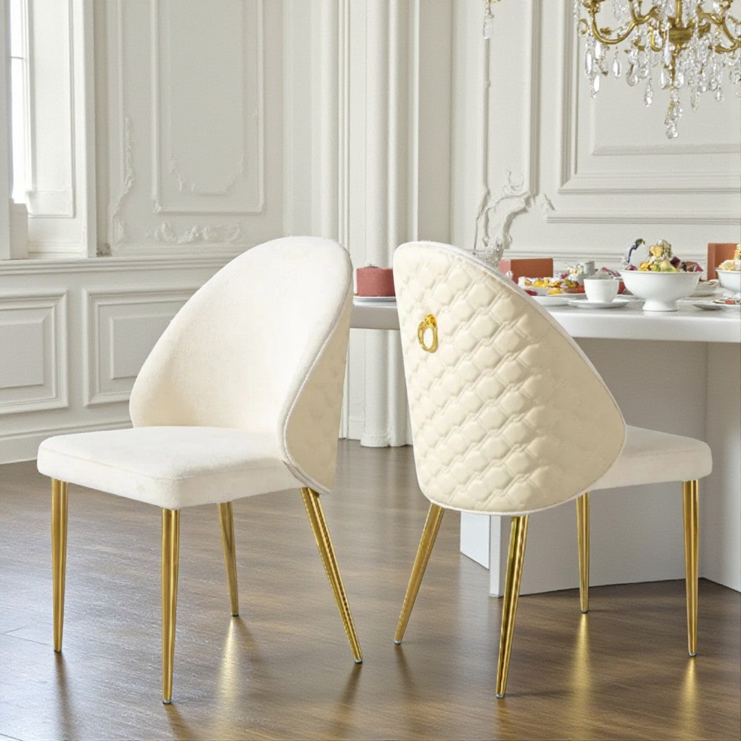 Trinity Metallic Dining Table Set For 6 With Fabric/ Leather Upholstered Chairs - Beige/ Gold
