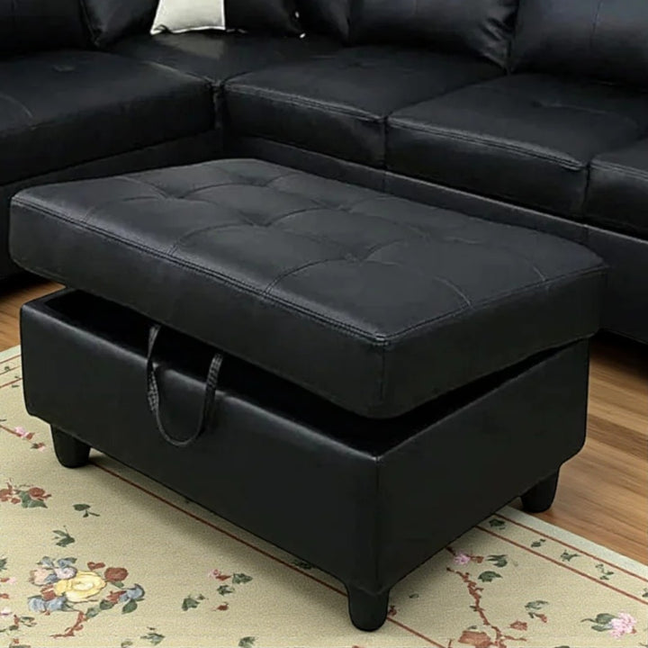 Bela Sectional Sofa With LHF Storage Chaise & Ottoman - Black | Available In LHF/ RHF Configuration