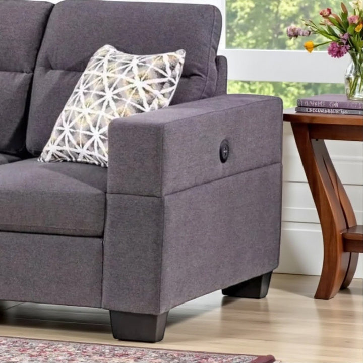 Capri Fabric Upholstered Sectional Sofa With Built-In USB Charging Ports - Grey