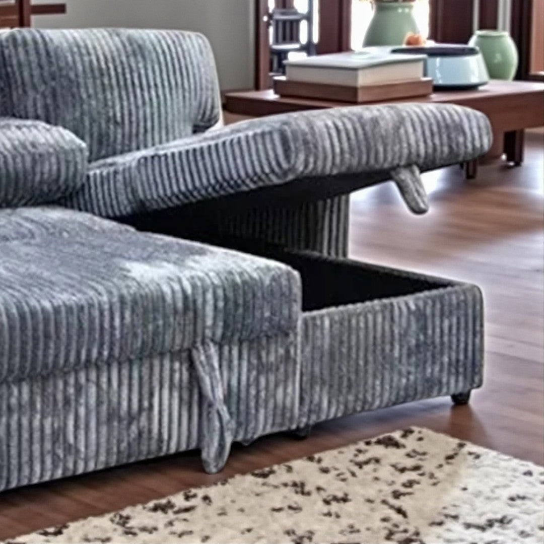 Flair Fabric Upholstered Sectional Sofa Bed With Reversible Chaise - Grey