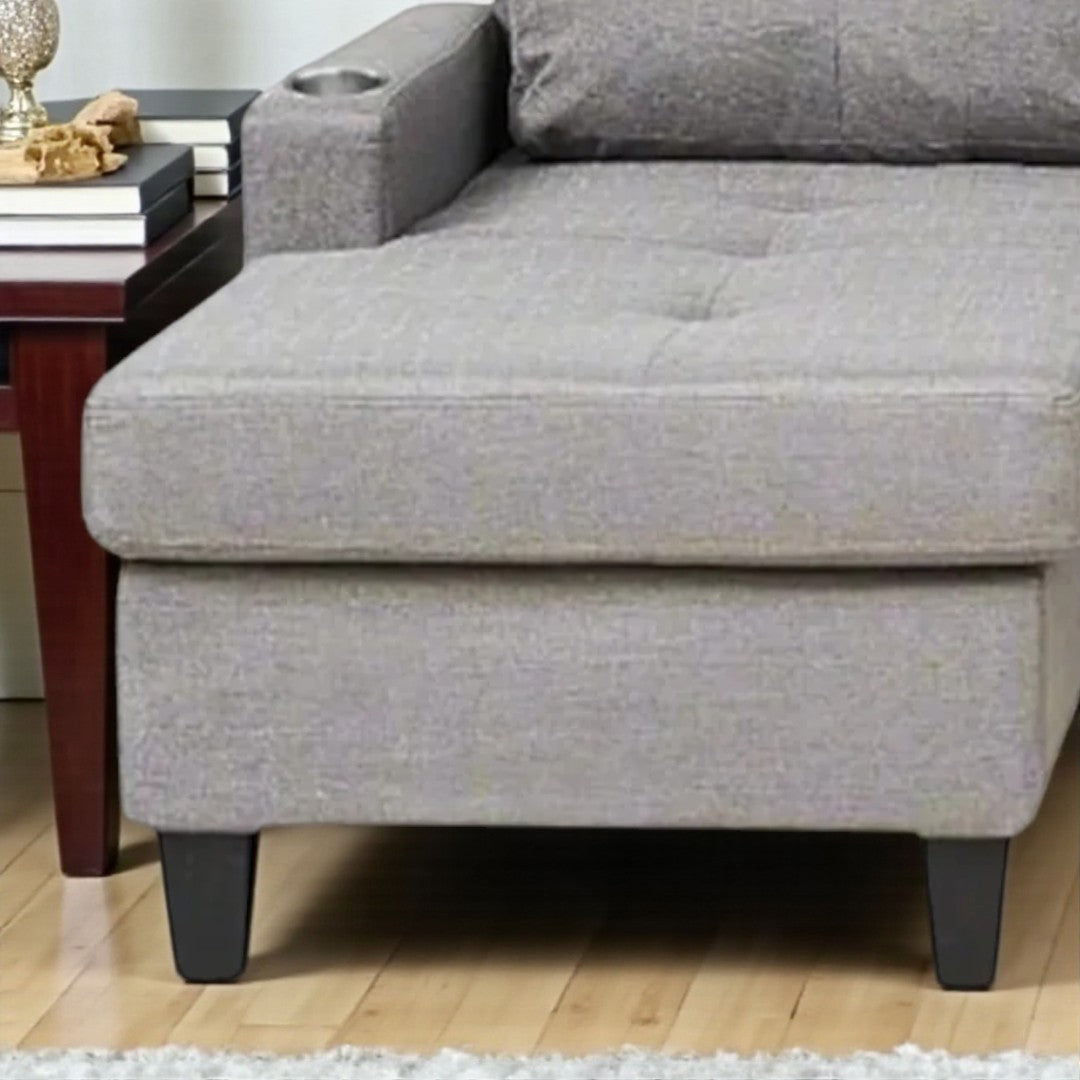 Reeves Sectional Sofa With Built-in Cup Holders & Reversible Chaise - Tempting Grey