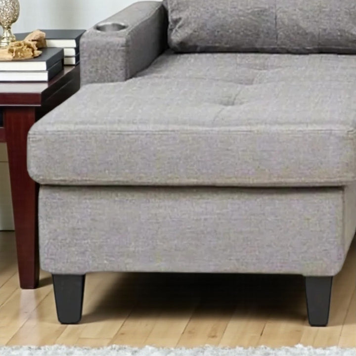 Reeves Sectional Sofa With Built-in Cup Holders & Reversible Chaise - Tempting Grey