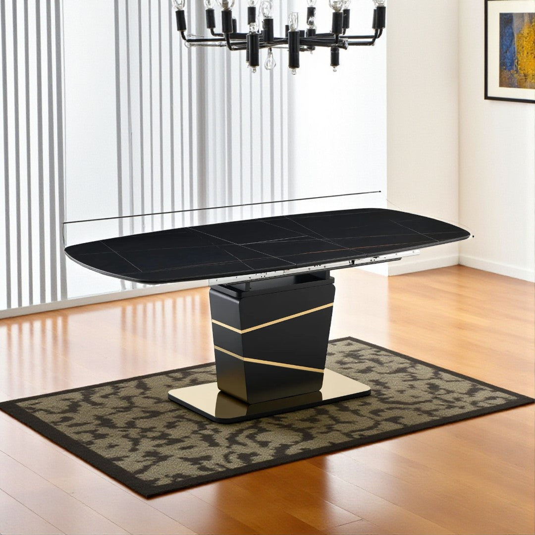 Lysa Modern Dining Table Set For 6 With Leather Upholstered Chairs - Black/ Gold