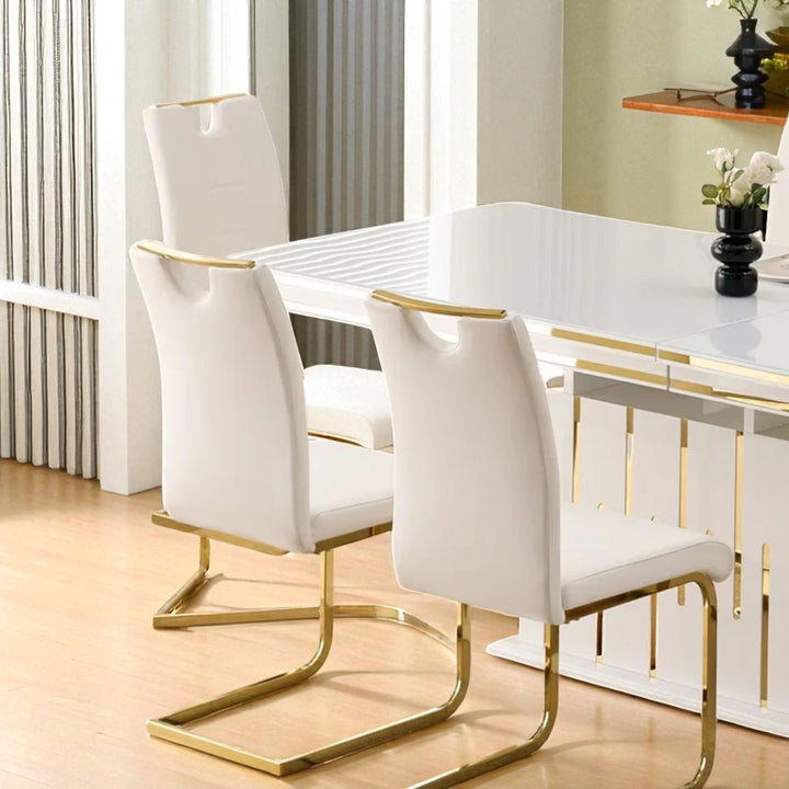 Zenix Stylish Dining Table Set For 6 With Leather Upholstered Chairs - White/ Gold