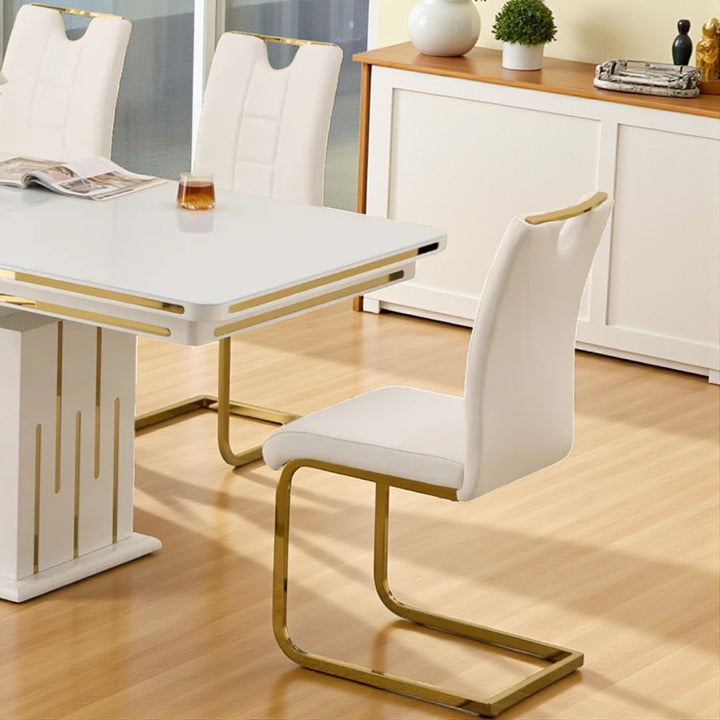 Zenix Stylish Dining Table Set For 6 With Leather Upholstered Chairs - White/ Gold