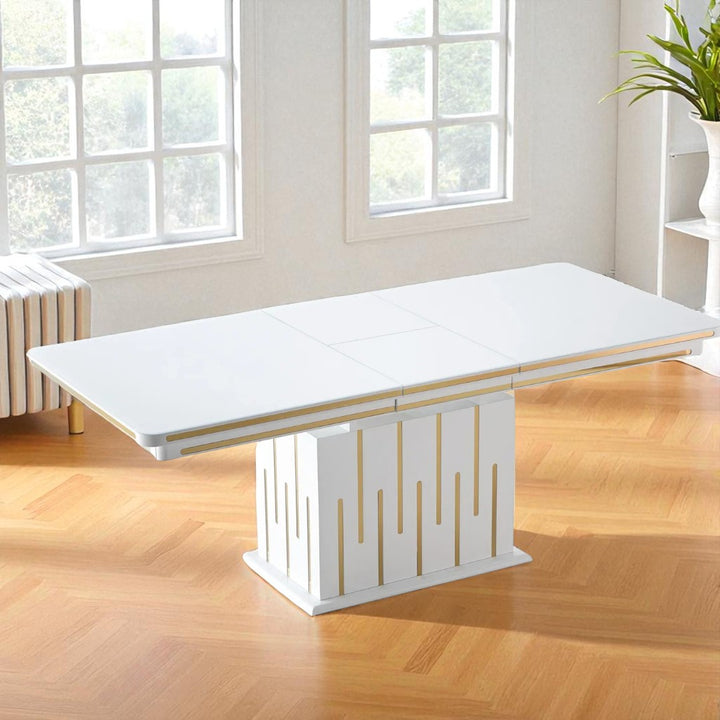 Zenix Stylish Dining Table Set For 6 With Leather Upholstered Chairs - White/ Gold