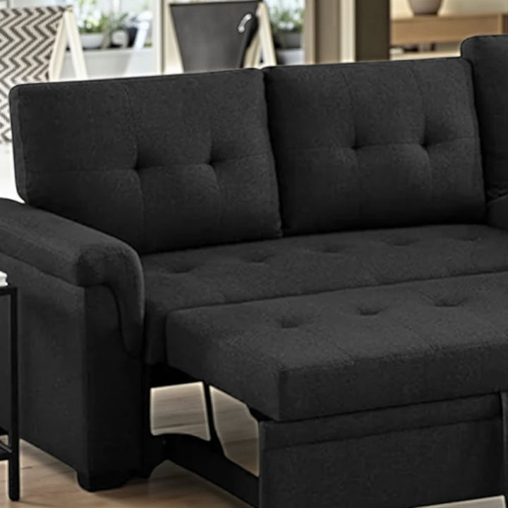Trenton Sectional Sofa Bed With Reversible Storage Chaise & USB Charging Ports - Black