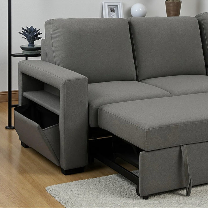 Luretta Fabric Upholstered Sectional Sofa Bed With Reversible Storage Chaise - Grey