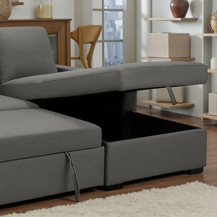 Luretta Fabric Upholstered Sectional Sofa Bed With Reversible Storage Chaise - Grey