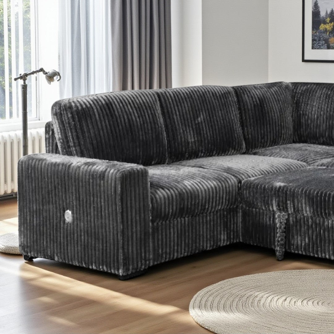 Sindy RHF Sectional Sofa Bed In Fabric Upholstery - Grey