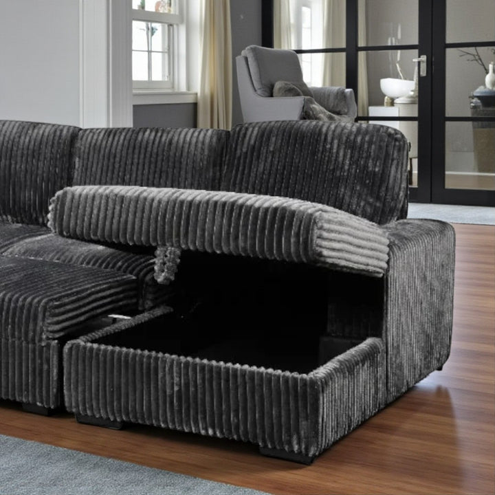 Sindy RHF Sectional Sofa Bed In Fabric Upholstery - Grey