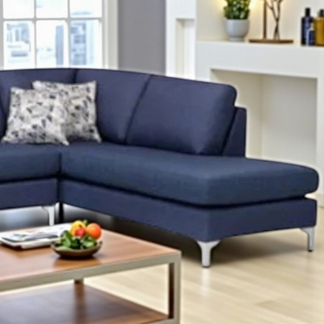 Monarch Fabric Upholstered Sectional Sofa With RHF Corner Chaise - Blue