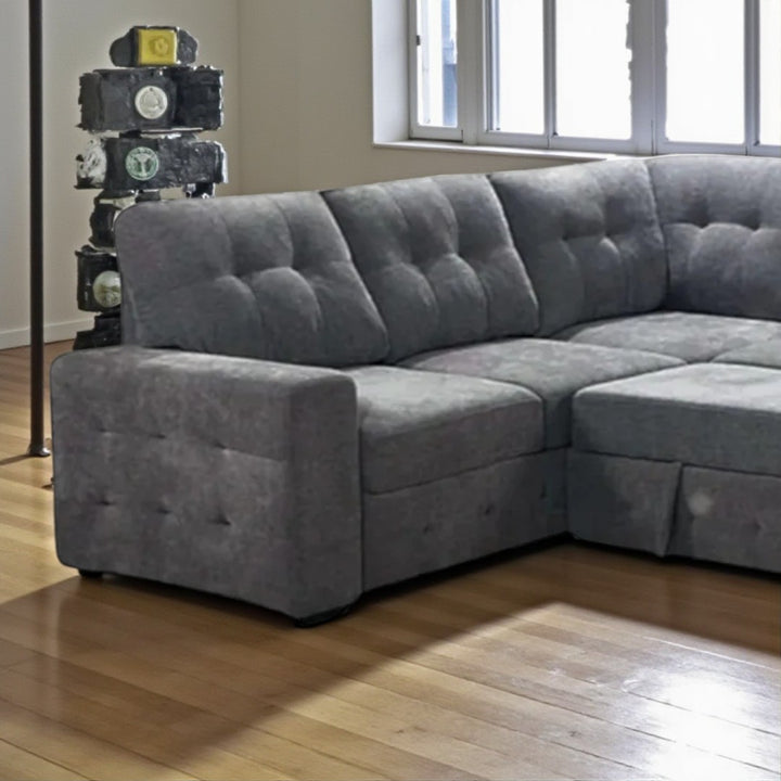 Chilas Sectional Sofa Bed With RHF Storage Chaise & Corner Couch - Grey