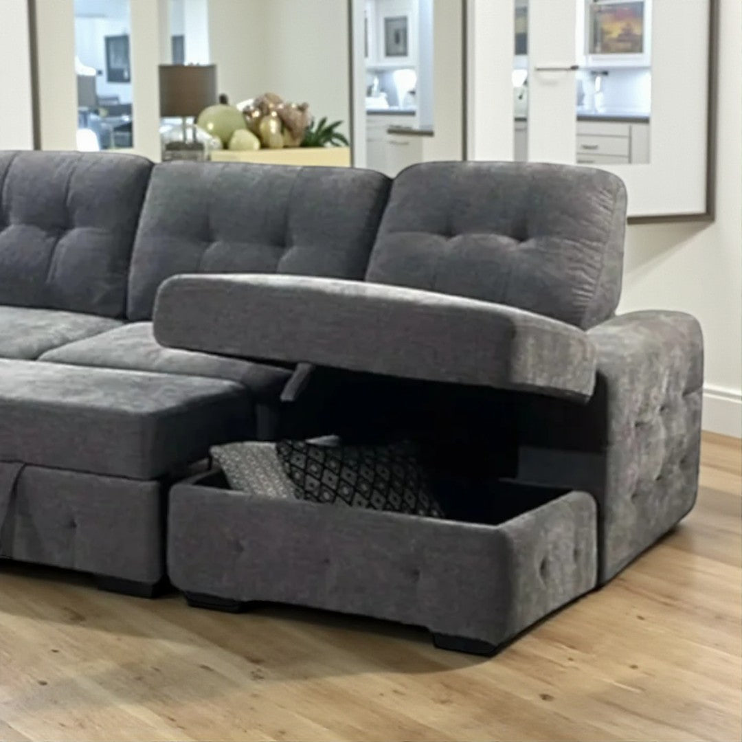 Chilas Sectional Sofa Bed With RHF Storage Chaise & Corner Couch - Grey