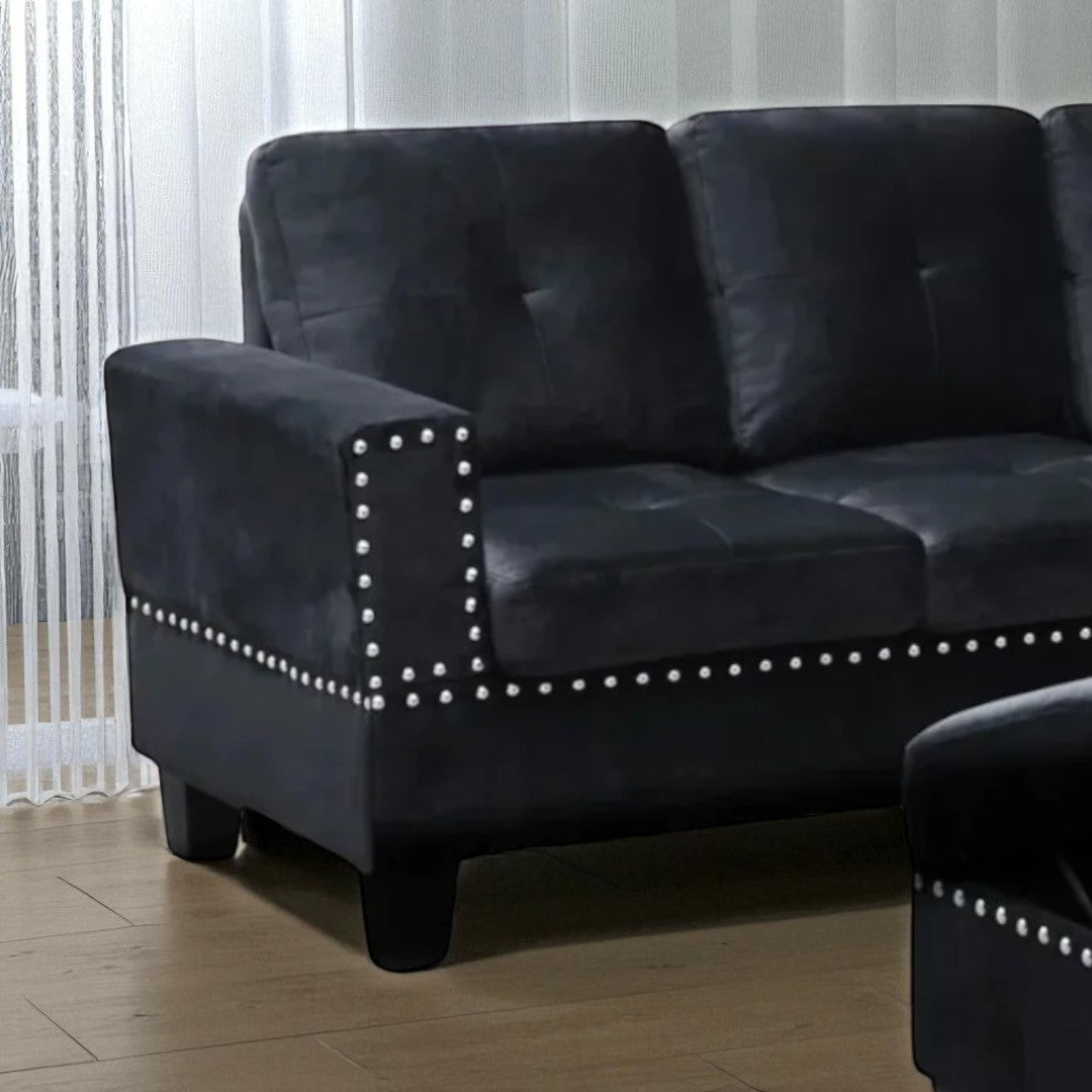 Vincent 3-Piece Reversible Sectional Sofa With Storage Ottoman - Black