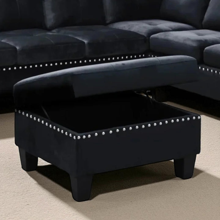 Vincent 3-Piece Reversible Sectional Sofa With Storage Ottoman - Black