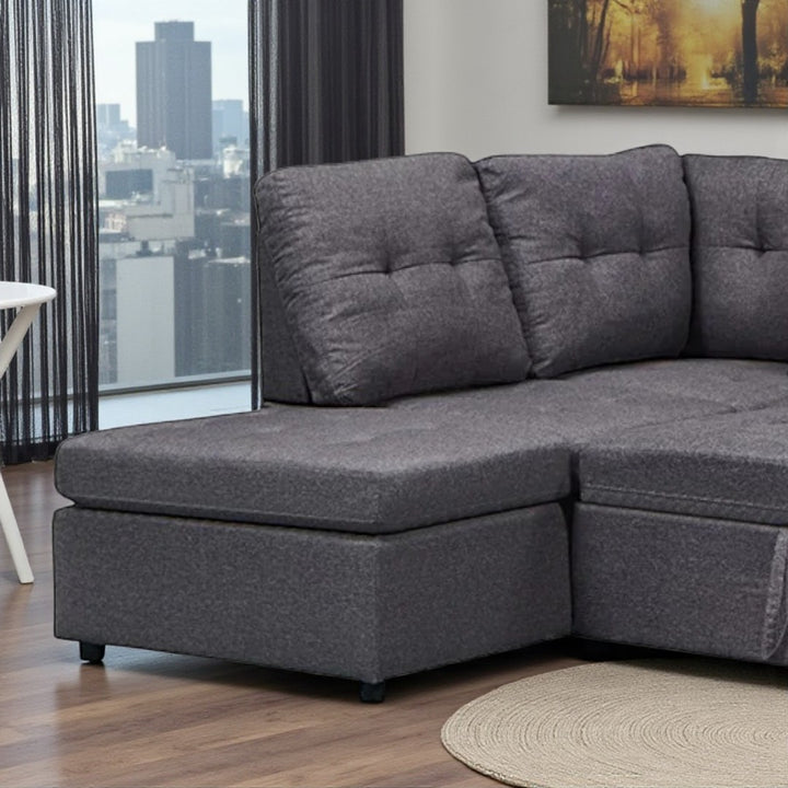 Cloud Fabric Upholstered Sectional Sofa Bed With LHF Chaise - Grey