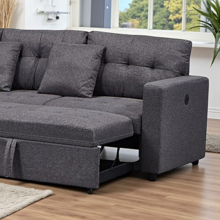 Cloud Fabric Upholstered Sectional Sofa Bed With LHF Chaise - Grey