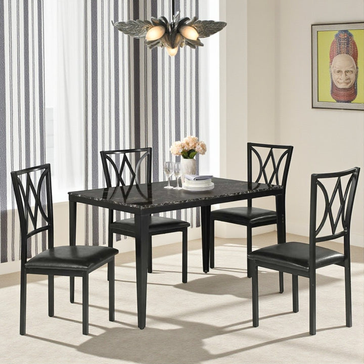 Rolf Metallic Dining Table For 4 With Leather Upholstered Chairs - Black