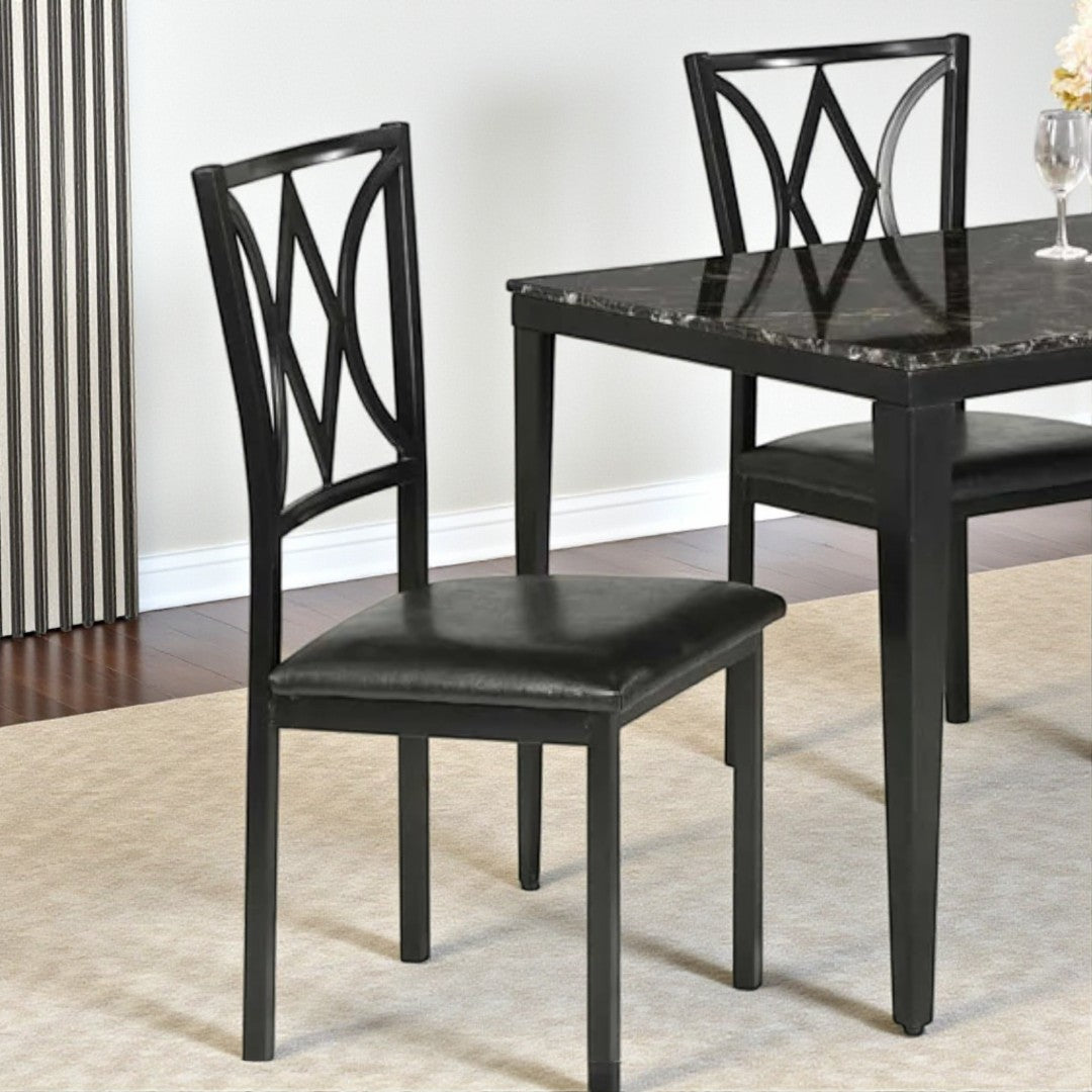 Rolf Metallic Dining Table For 4 With Leather Upholstered Chairs - Black