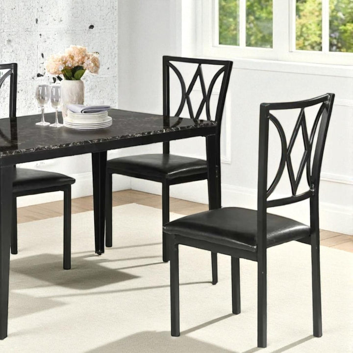 Rolf Metallic Dining Table For 4 With Leather Upholstered Chairs - Black
