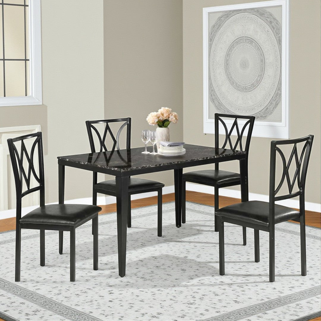 Rolf Metallic Dining Table For 4 With Leather Upholstered Chairs - Black