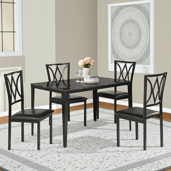 Rolf Metallic Dining Table For 4 With Leather Upholstered Chairs - Black