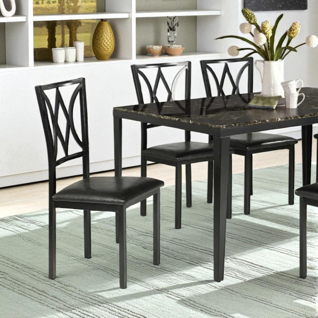Rolf Metallic Dining Table For 6 With Leather Upholstered Chairs - Black