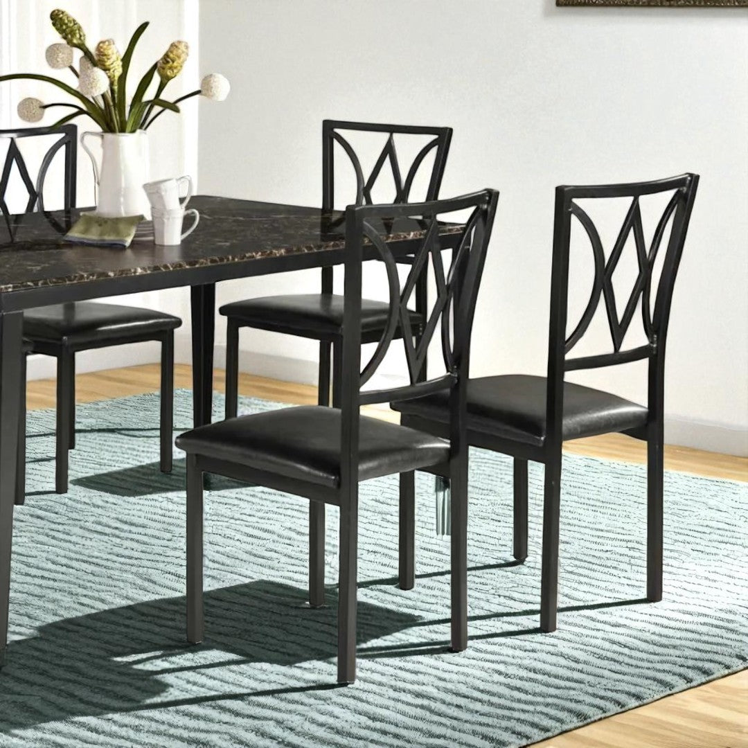 Rolf Metallic Dining Table For 6 With Leather Upholstered Chairs - Black