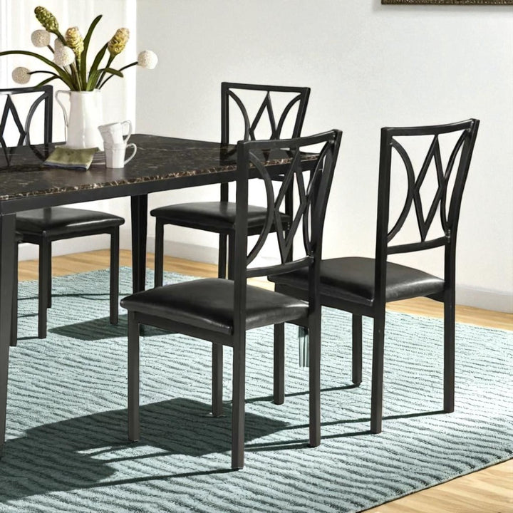 Rolf Metallic Dining Table For 6 With Leather Upholstered Chairs - Black