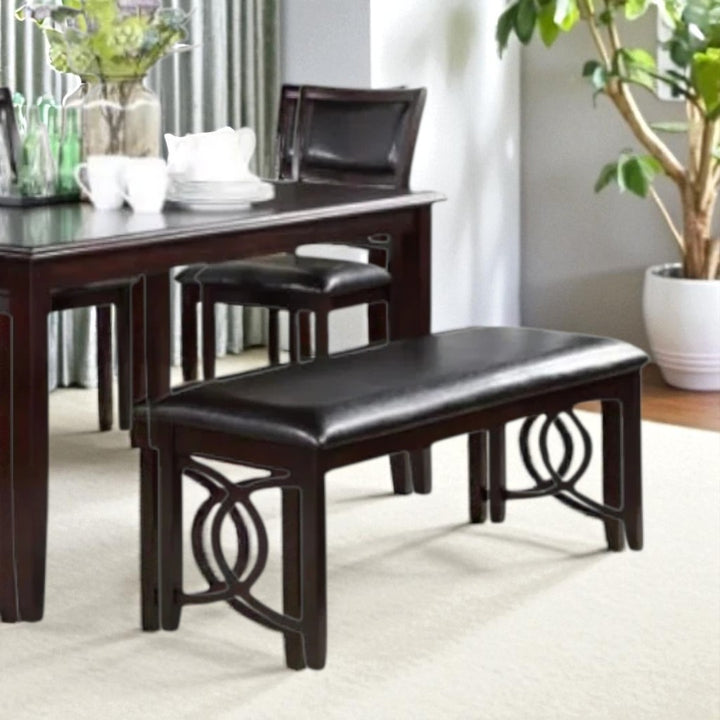 Anna Wooden Dining Table Set For 6 With PU Upholstered Chairs & Bench - Espresso